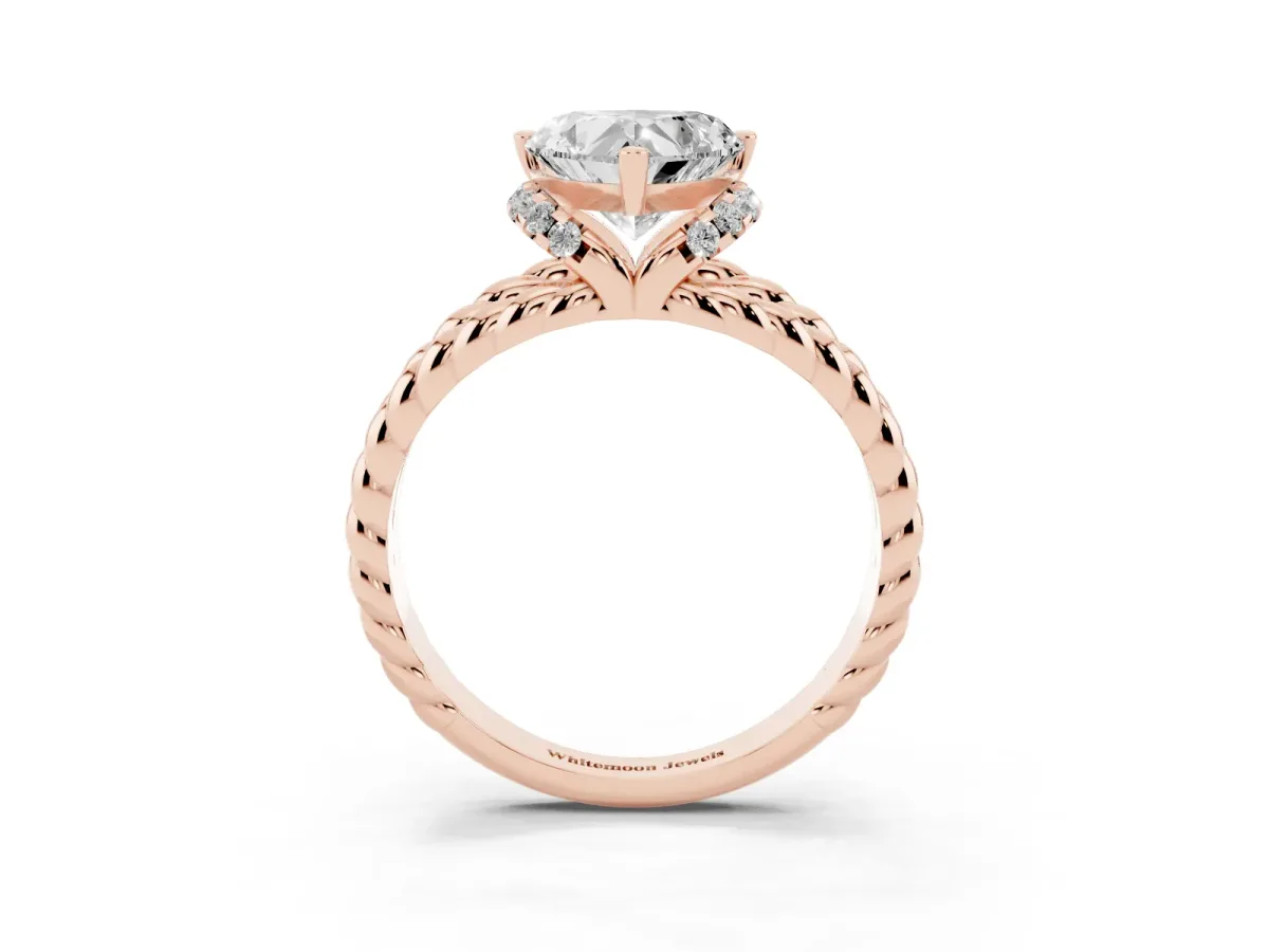 Heart Cut Halo Twisted Band Four-Prong Ring Rose gold