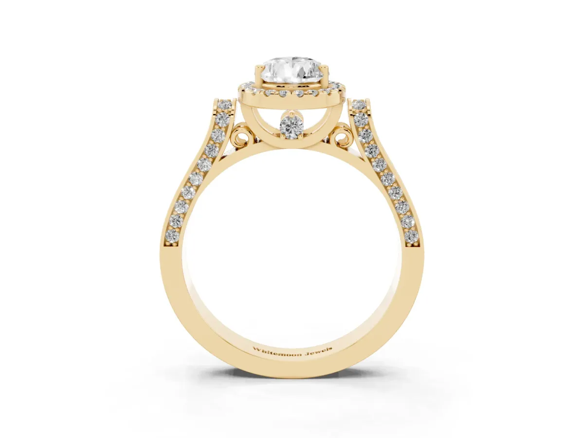 Pear Cut Halo Pave Split Shank Prong Setting Ring Yellow gold