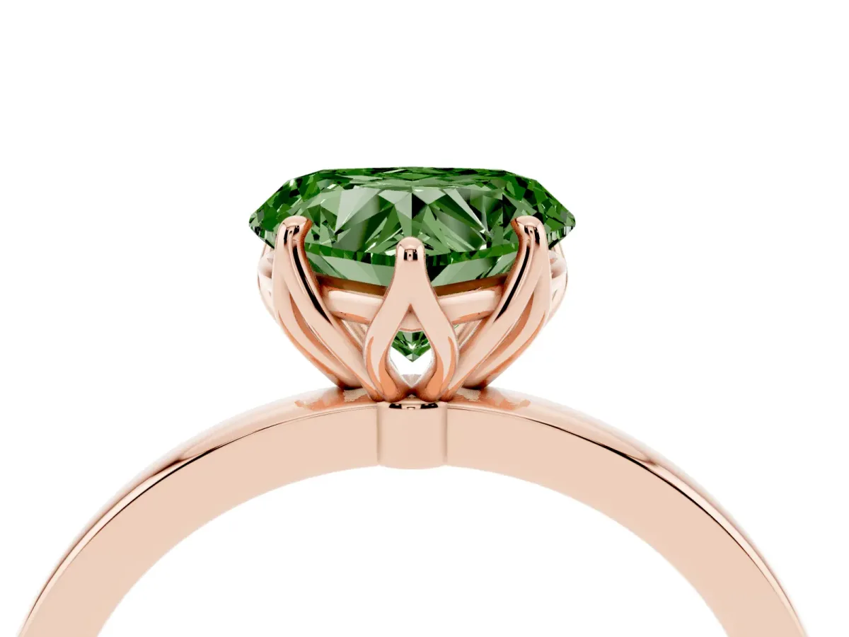 Fancy Green Heart Cut Diamond Solitaire Ring with Thin Band and Prong Setting Rose gold