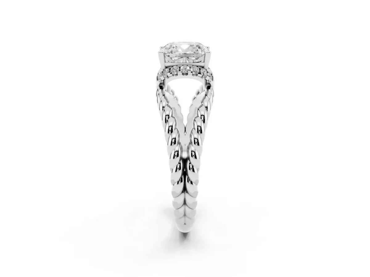 Cushion Cut Halo Twisted Band Four-Prong Ring Silver