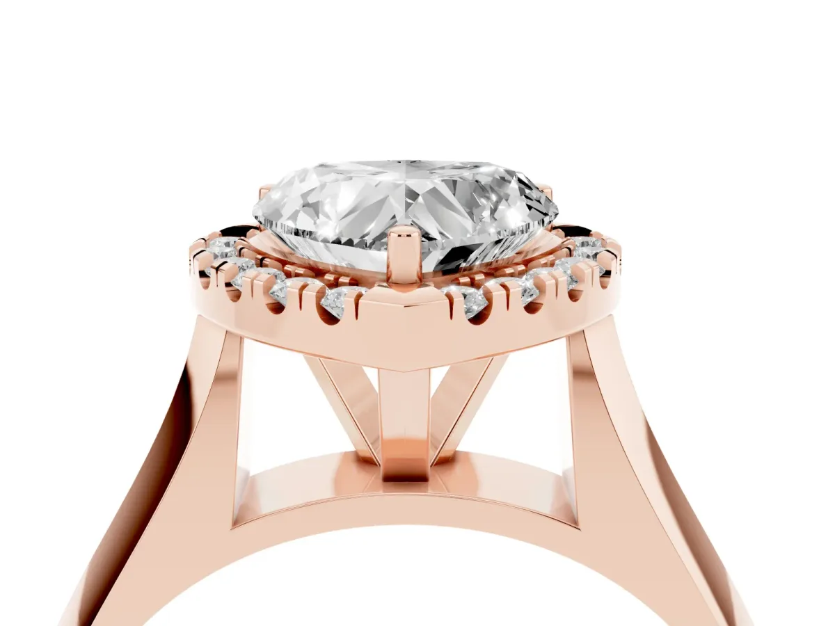 Heart Cut Cut Halo Solitaire Engagement Ring with Square Band and Four-Prong Setting Rose gold