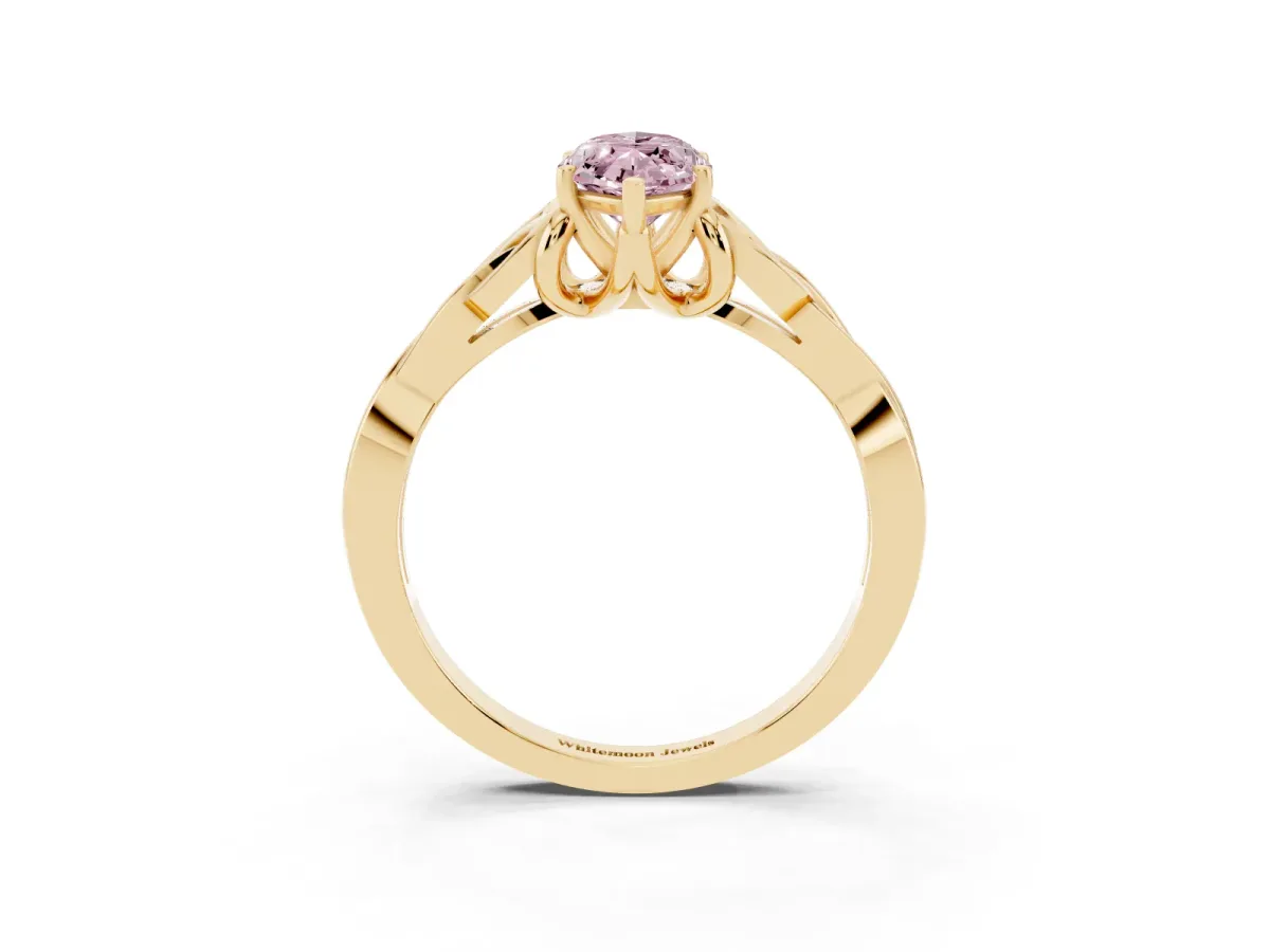 Fancy Pink Marquise Cut Diamond Solitaire Engagement Ring with Celtic Knot Band and Four-Prong Setting Yellow gold