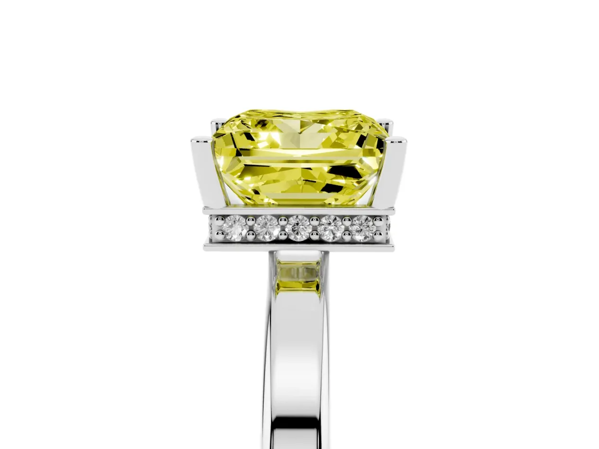 Fancy Yellow Princess Cut Cut Solitaire Engagement Ring with Four-Prong Setting on a Classic Band Platinum