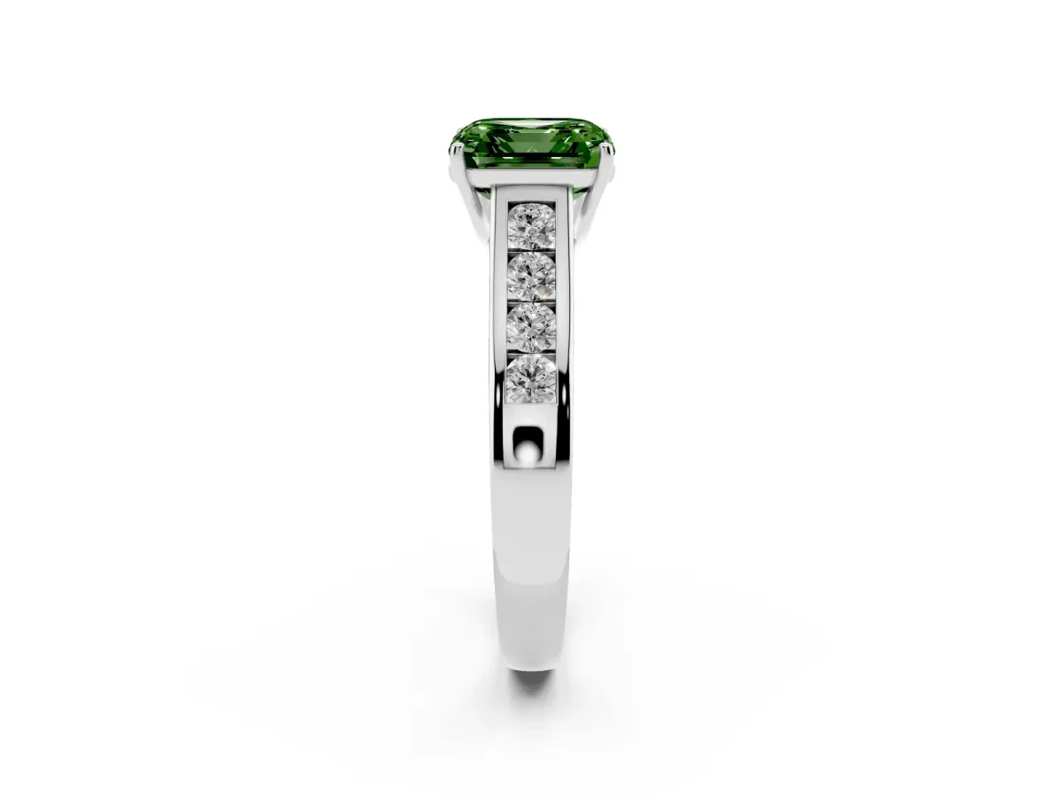 Fancy Green Asscher Cut Solitaire Channel-Set Diamond Engagement Ring with Four-Prong Setting Silver