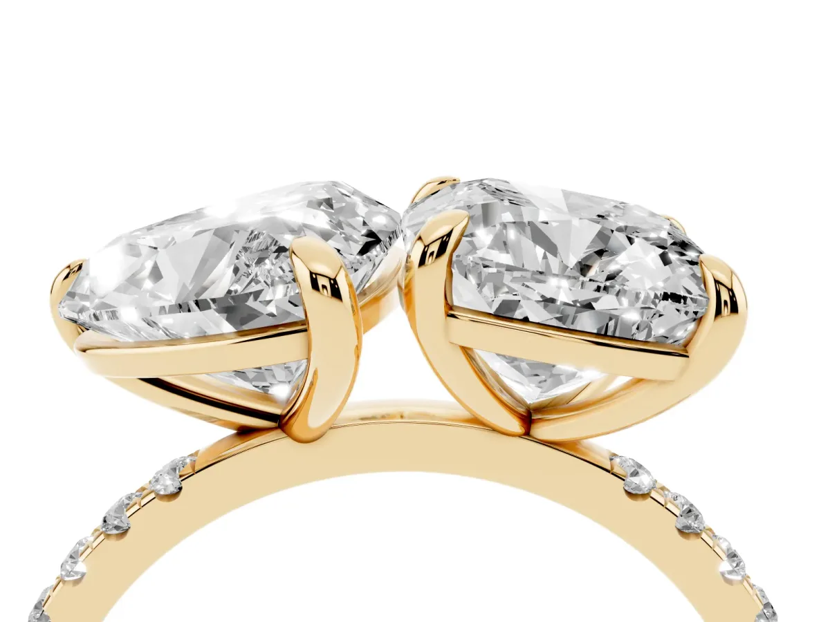 Cushion and Heart Toi Moi Ring with Prong Setting and Pave Band Yellow gold