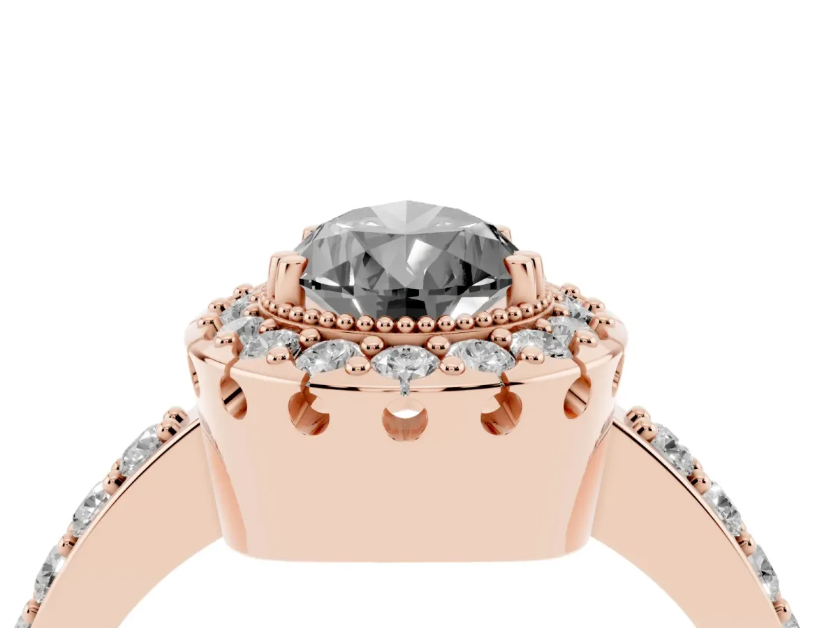 Fancy Black Pear Cut Diamond Halo Ring with Pavé Band and Prong Setting Rose gold