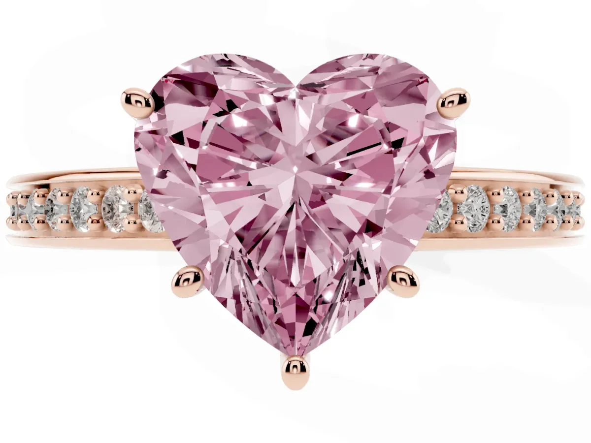 Fancy Pink Heart Cut Solitaire Pavé Band Prong Setting Ring Rose gold
