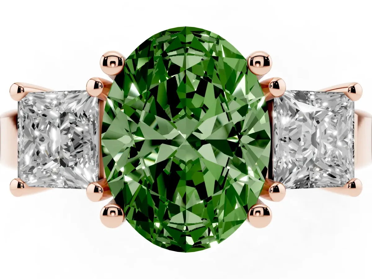Fancy Green Three-Stone Oval Cut Cut Solitaire Ring with Prong Setting Rose gold