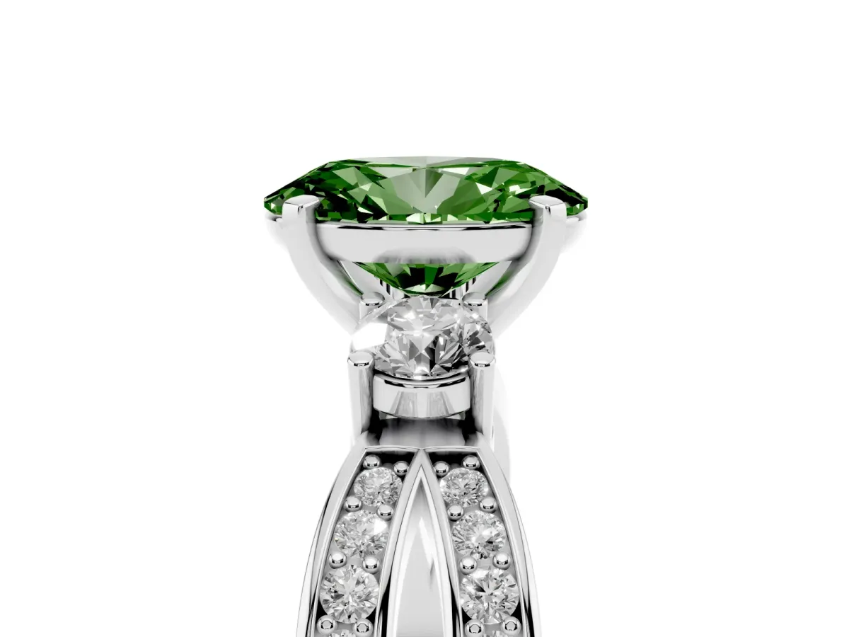 Fancy Green Three-Stone Oval Cut Cut Diamond Twist Band with Prong Setting Silver