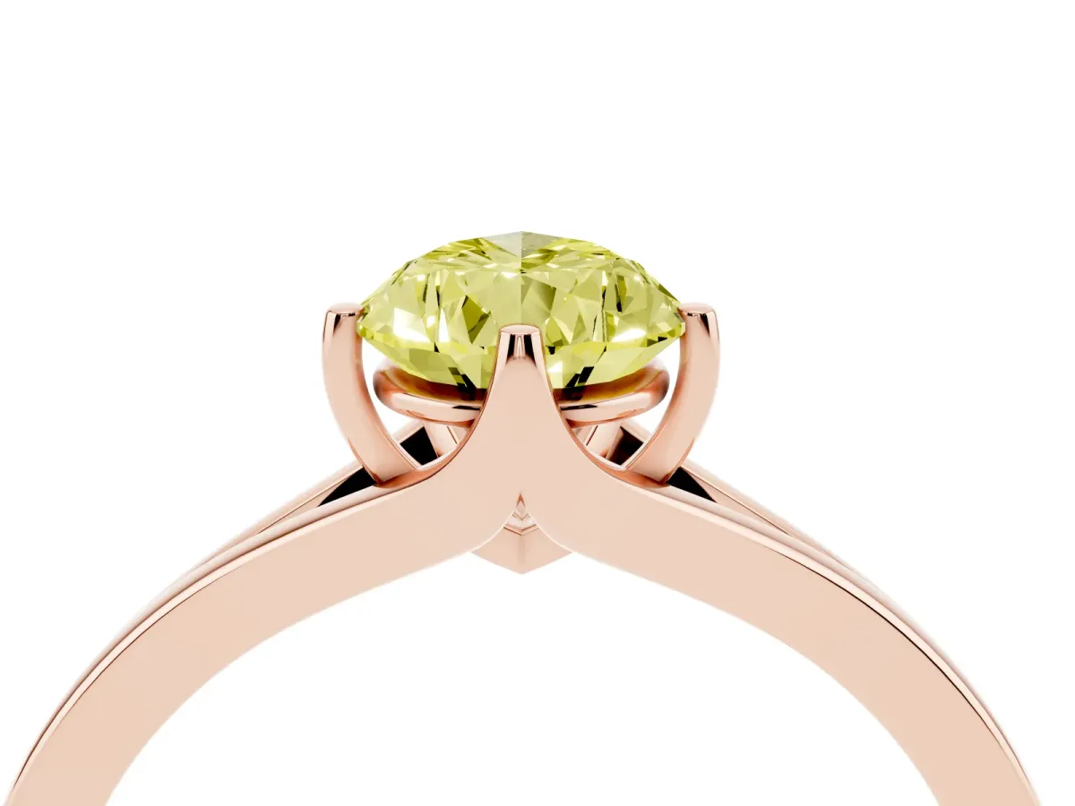 Fancy Yellow Pear Cut Solitaire Diamond Ring with Six-Prong Setting and Tapered Band Rose gold