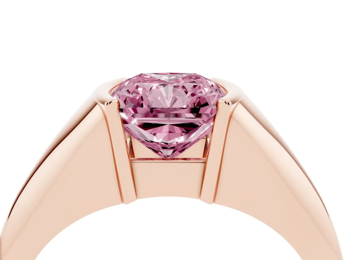 Fancy Pink Radiant Cut Solitaire Tension Set Diamond Ring Rose gold