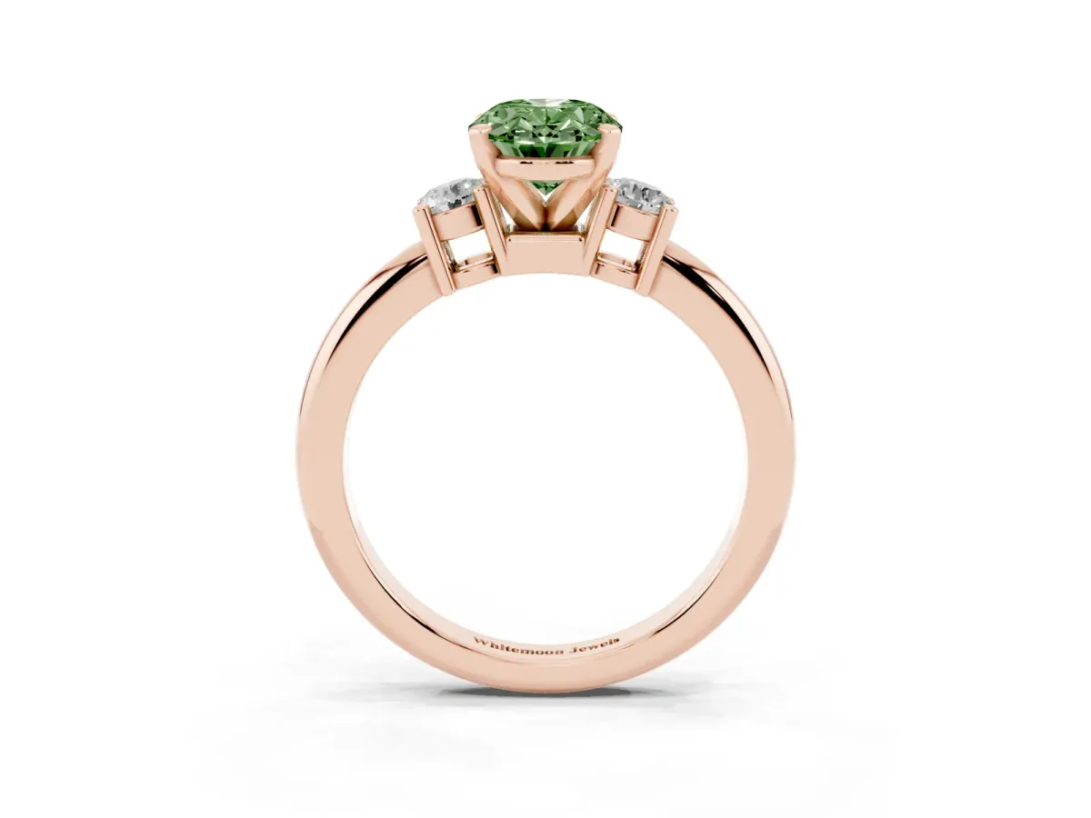 Fancy Green Three-Stone Oval Cut Cut Diamond Solitaire with Prong Setting and Classic Band Rose gold