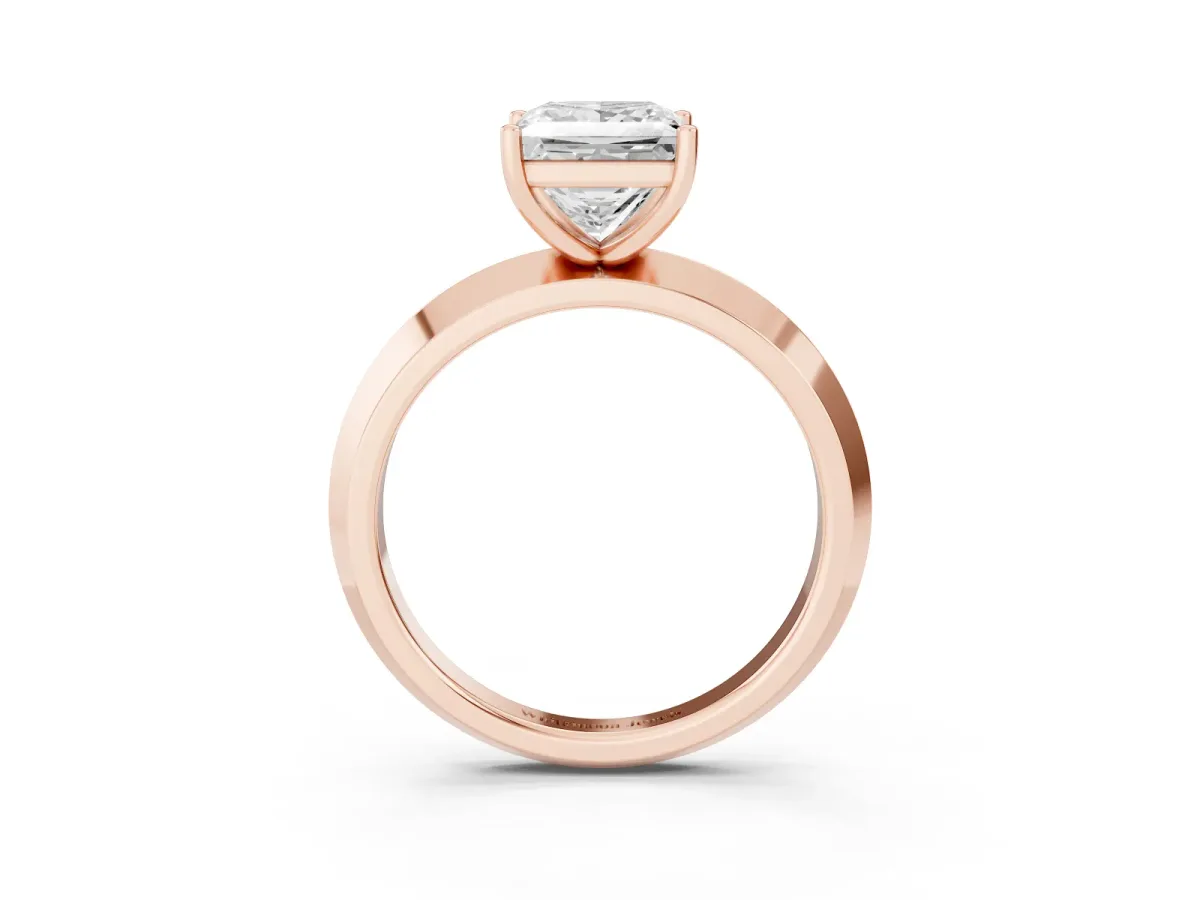 Princess Cut Cut Solitaire Engagement Ring with Flat Band and Four-Prong Setting Rose gold