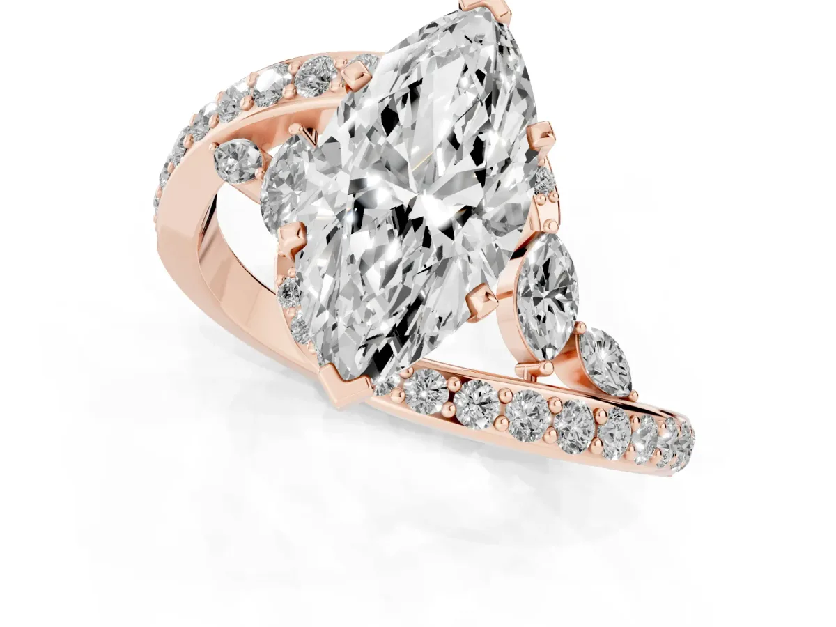 Marquise Cut Solitaire with Pavé Twist Band and Four-Prong Setting Rose gold