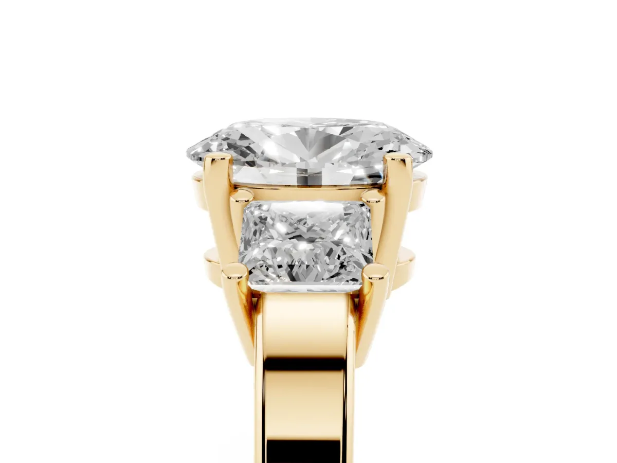 Three-Stone Oval Cut Cut Solitaire Ring with Prong Setting Yellow gold