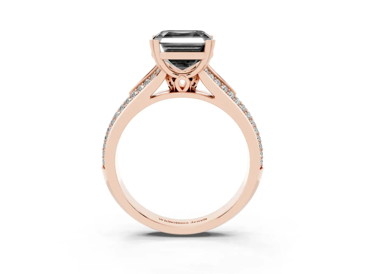 Fancy Black Asscher Cut Diamond Split Shank Engagement Ring with Pavé Band Rose gold