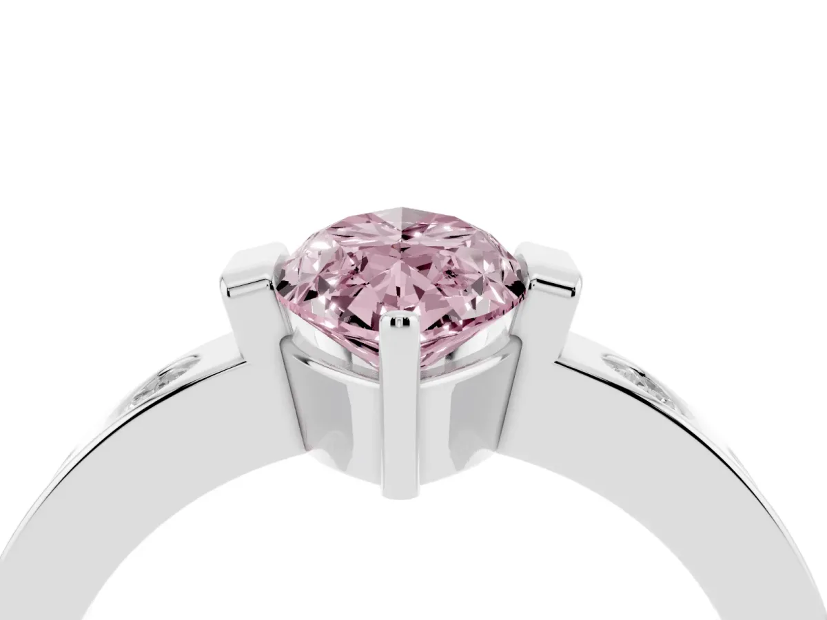 Fancy Pink Marquise Cut Brilliant Channel-Set Diamond Ring with Bezel Prong Setting Silver