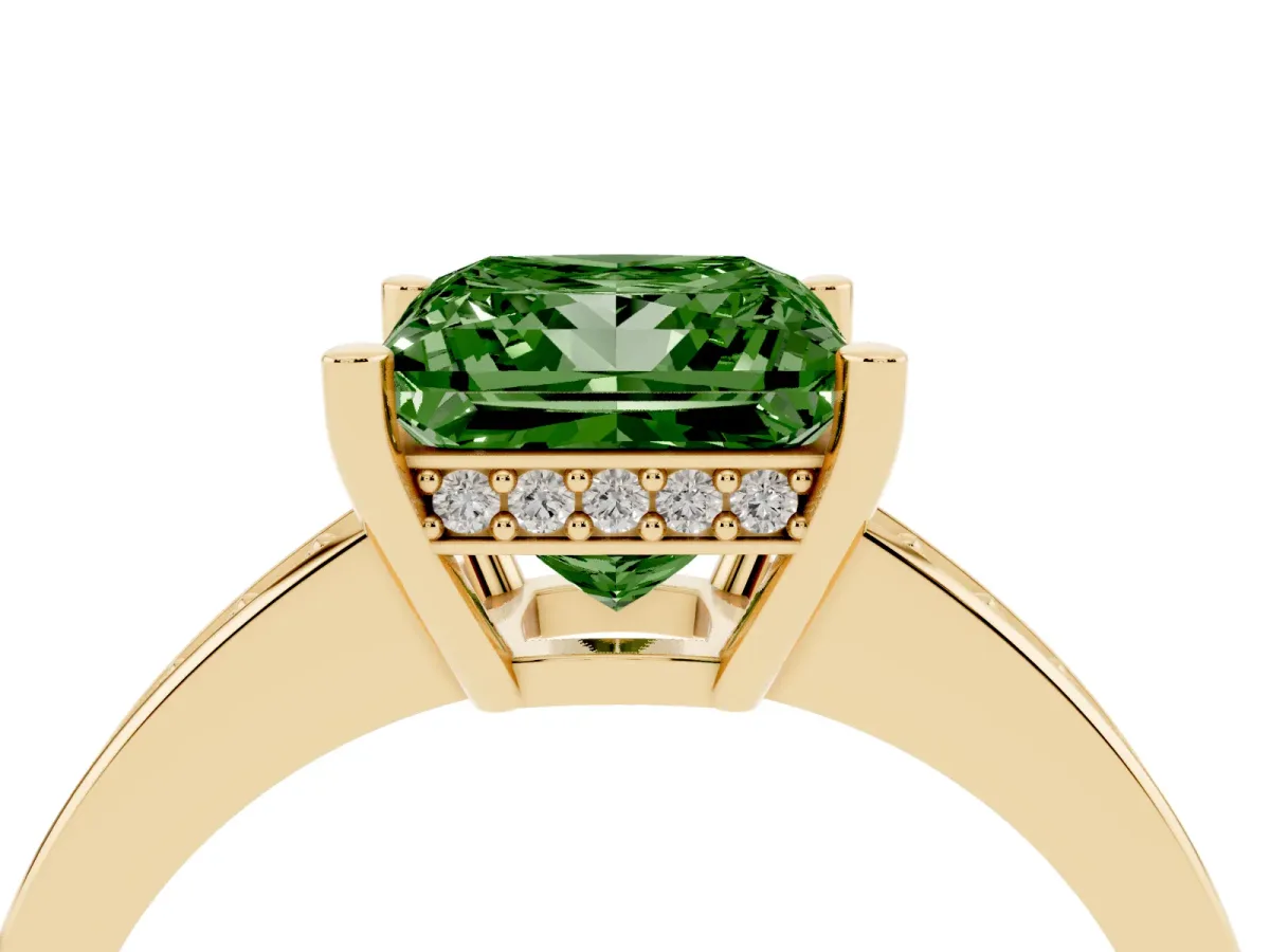 Fancy Green Princess Cut Solitaire Pavé Band Prong Setting Ring Yellow gold