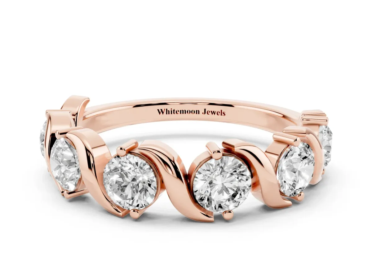 Round Diamond Half Eternity Band with Wave Prong Setting Rose gold