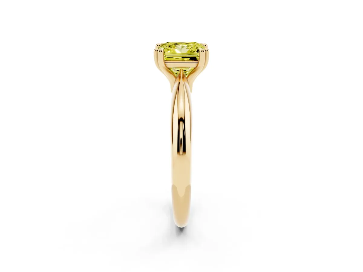 Fancy Yellow Princess Cut Cut Solitaire Engagement Ring with Tapered Band and Four-Prong Setting Yellow gold