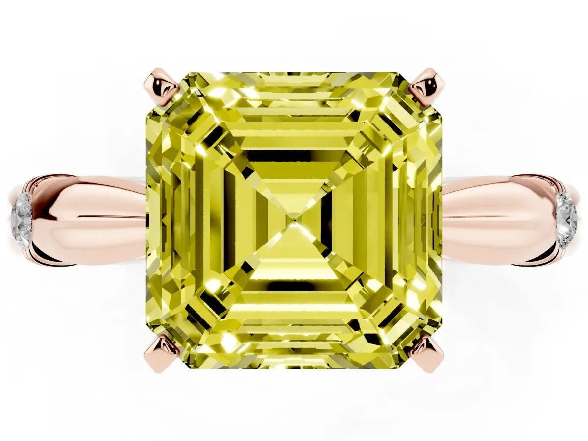Fancy Yellow Asscher Cut Solitaire Diamond Twisted Band with Four-Prong Setting Rose gold