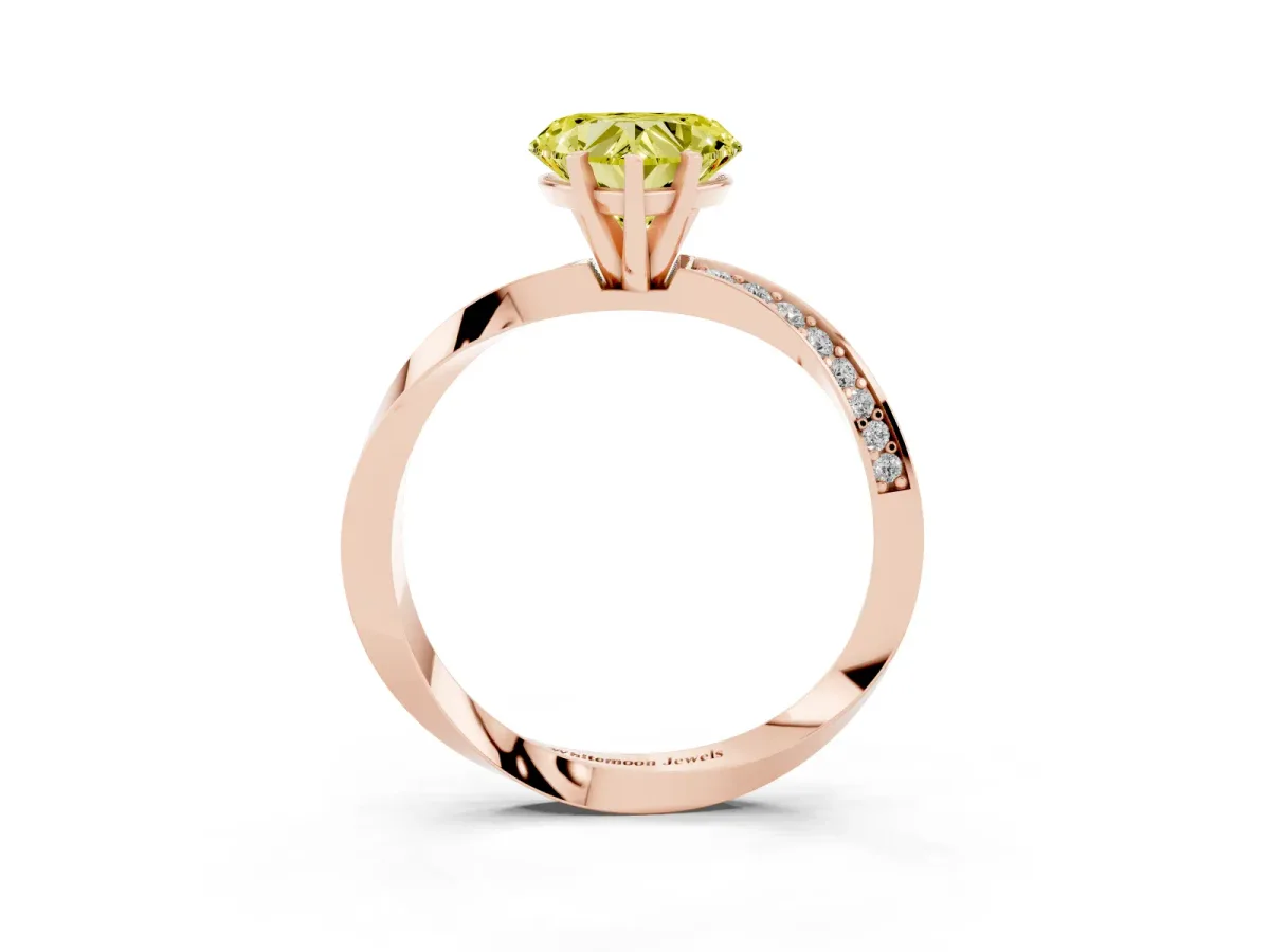 Fancy Yellow Heart Cut Diamond Engagement Ring with Side Stone Accents and Four-Prong Setting Rose gold