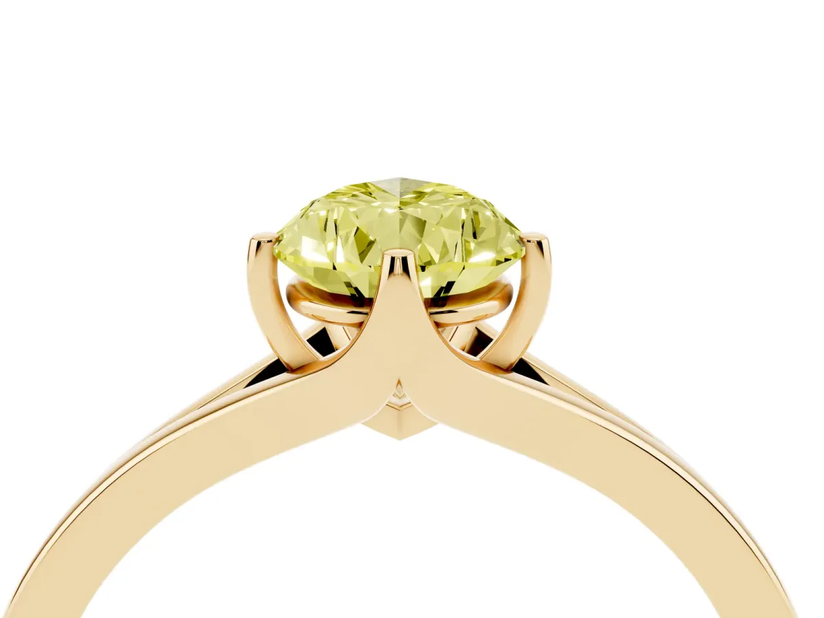 Fancy Yellow Pear Cut Solitaire Diamond Ring with Six-Prong Setting and Tapered Band Yellow gold