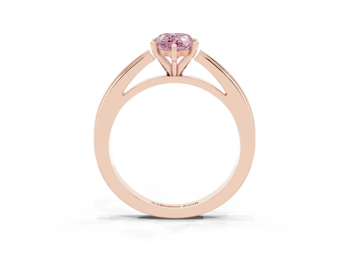 Fancy Pink Pear Cut Solitaire Diamond Ring with Four-Prong Setting and Classic Band Rose gold