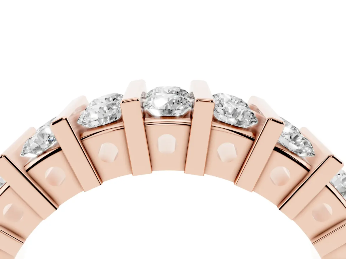 Channel Set Round Diamond Step Band with Bar Prong Setting Rose gold