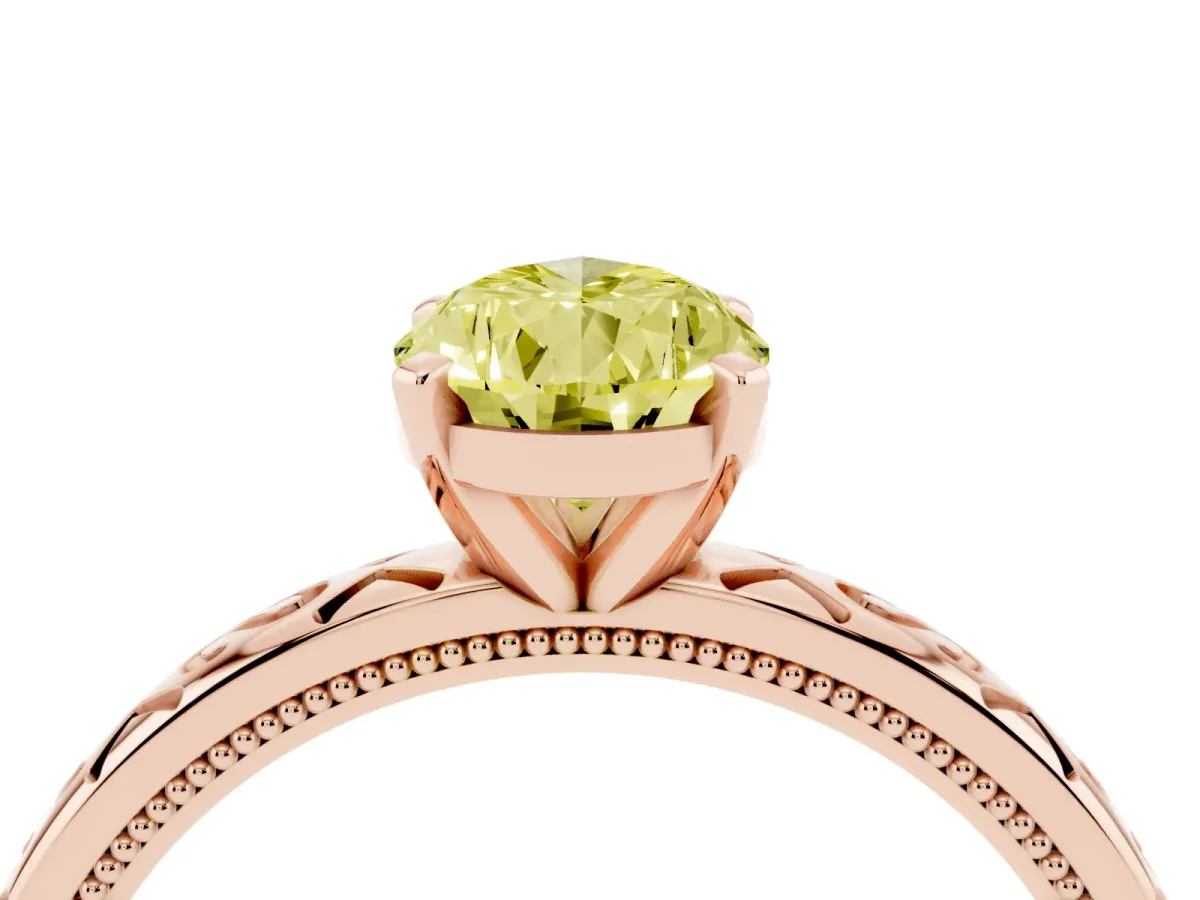 Fancy Yellow Pear Cut Solitaire Engagement Ring with Scrollwork Band and Four-Prong Setting Rose gold