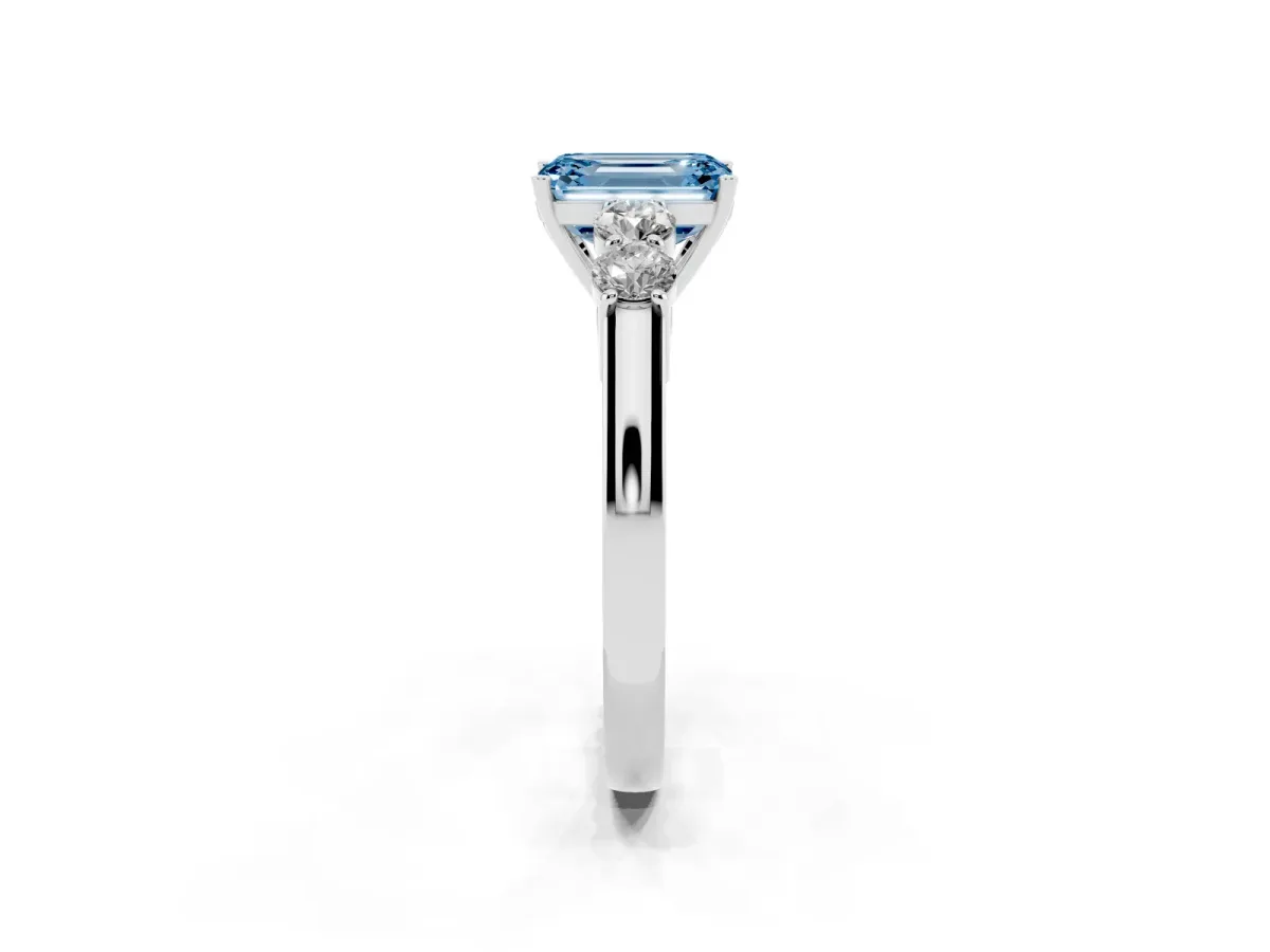 Fancy Blue Emerald Cut Cut Diamond Five-Stone Prong Set White Gold Ring Platinum