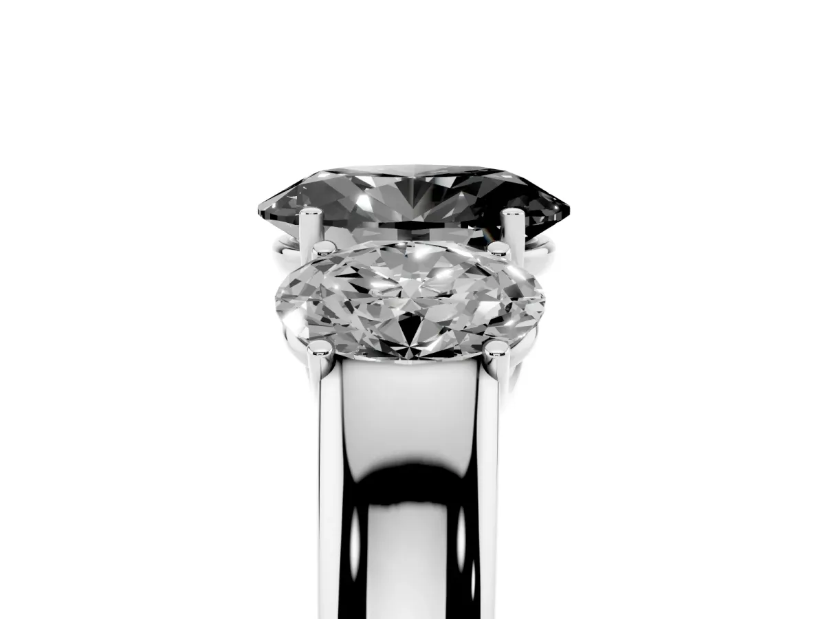 Fancy Black Three-Stone Oval Cut Cut Diamond Ring with Prong Setting and Classic Band White gold