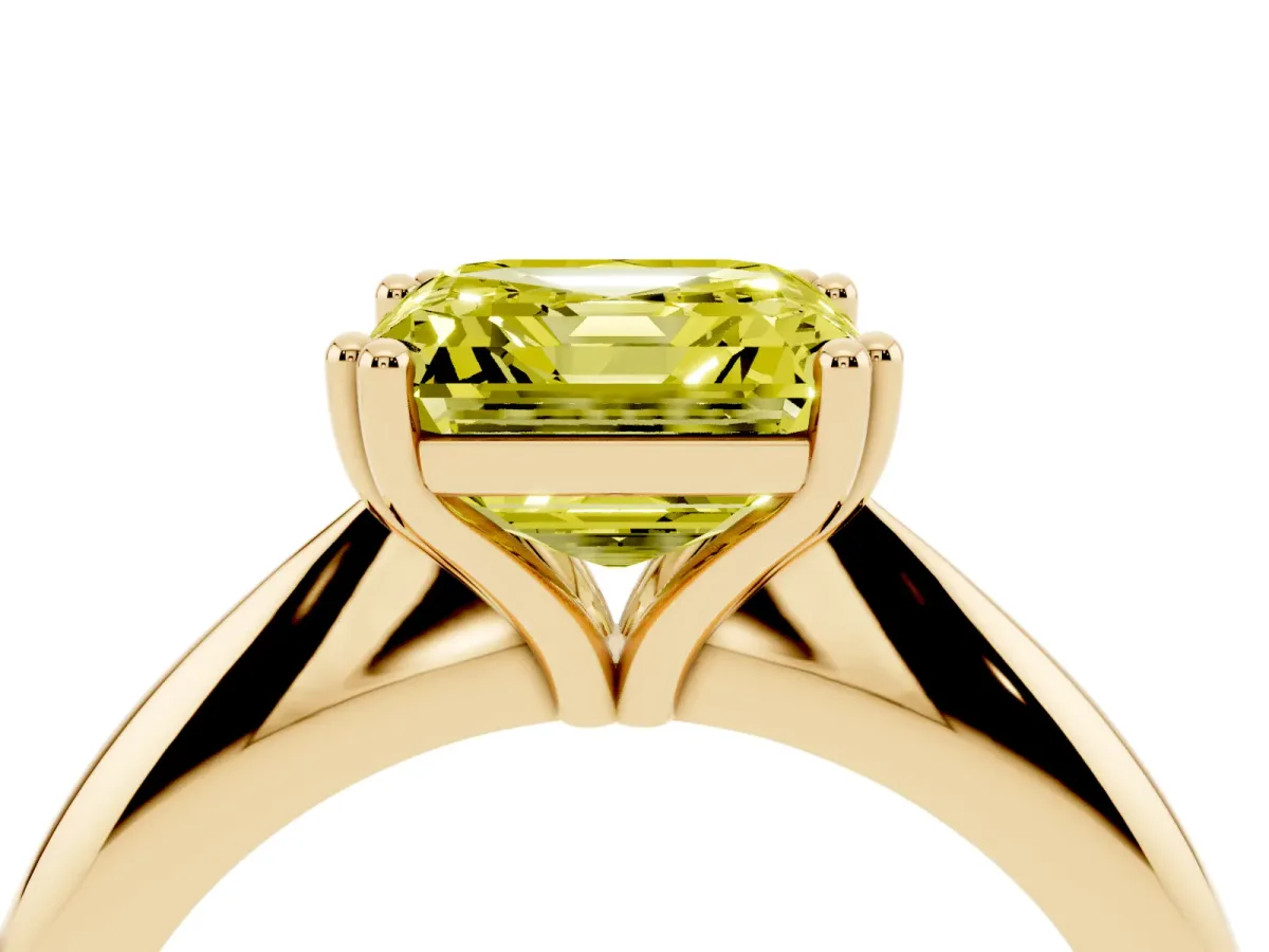 Fancy Yellow Asscher Cut Cut Solitaire Engagement Ring with Tapered Band and Four-Prong Setting Yellow gold