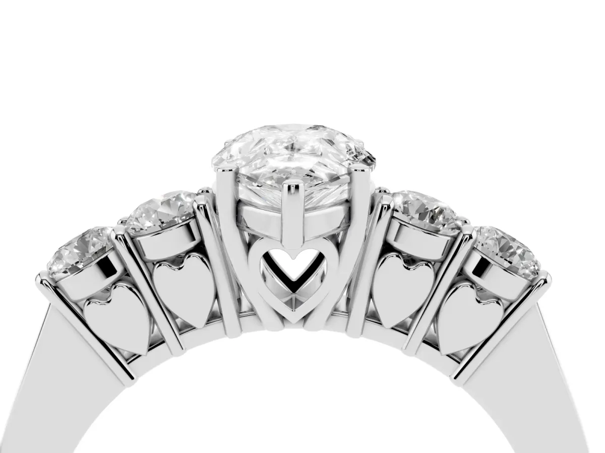 Pear Cut Cut Diamond Five-Stone Prong Set White Gold Ring Silver