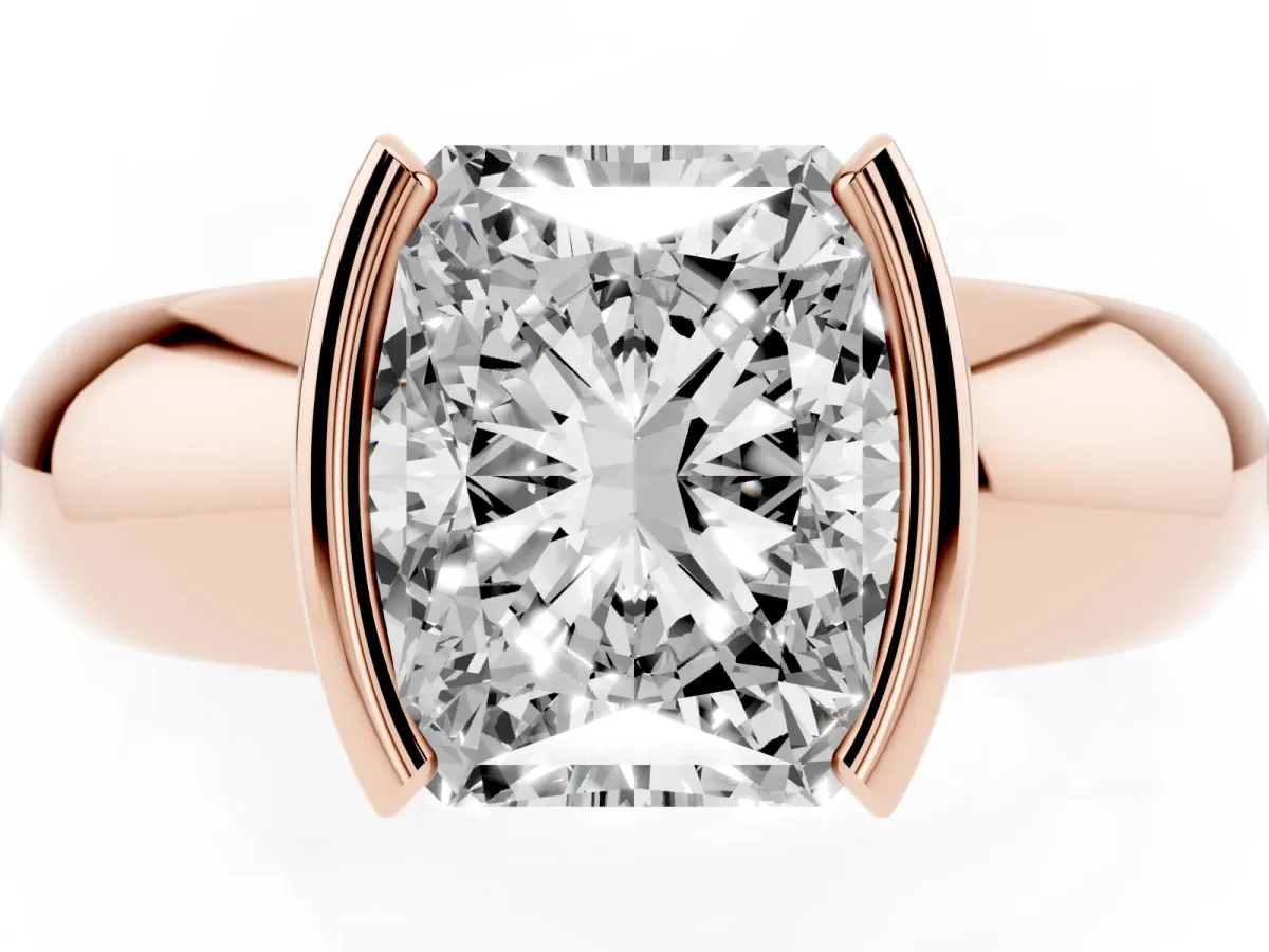 Radiant Cut Solitaire Tension Set Diamond Ring with Wide Band Rose gold