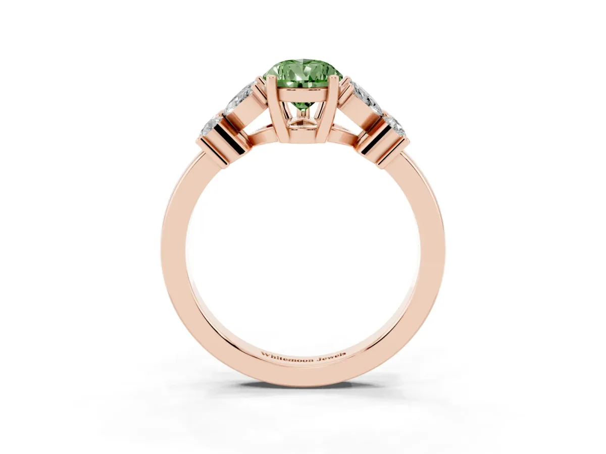 Fancy Green Pear Cut Diamond Floral Cluster Ring with Solitaire Band and Prong Setting Rose gold