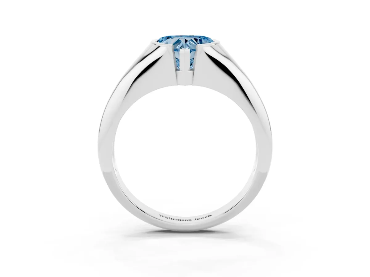 Fancy Blue Heart Cut Solitaire Tension Set Diamond Ring Silver