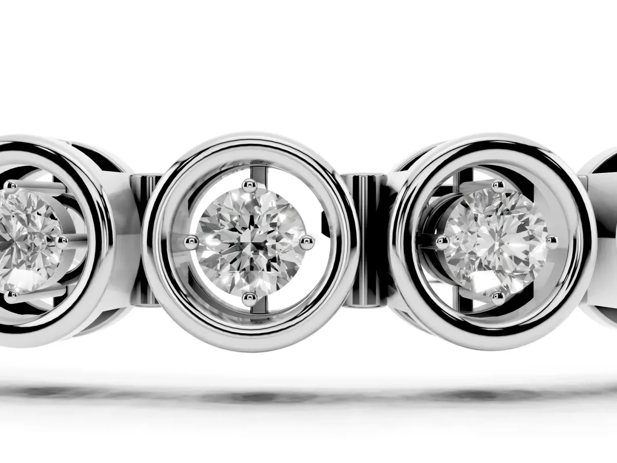 Bezel Set Round Diamond Tennis Bracelet with Open Circle Band Silver