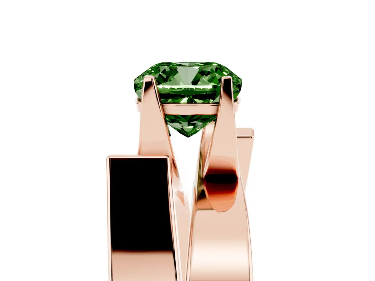 Fancy Green Modern Tension Set Cushion Cut Diamond Solitaire Wide Band Ring Rose gold