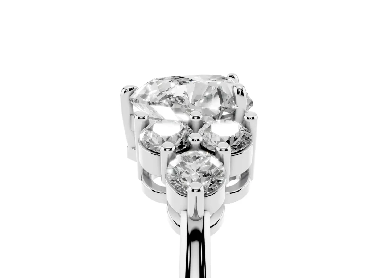 Heart Cut Brilliant Diamond Cluster Accent Solitaire Ring with Prong Setting Platinum