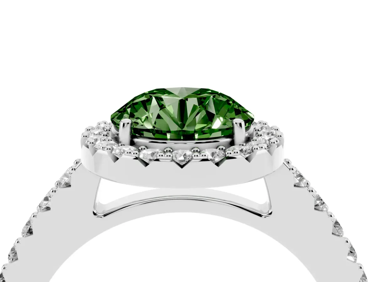 Fancy Green Round Cut Halo Diamond Pavé Solitaire Ring Silver