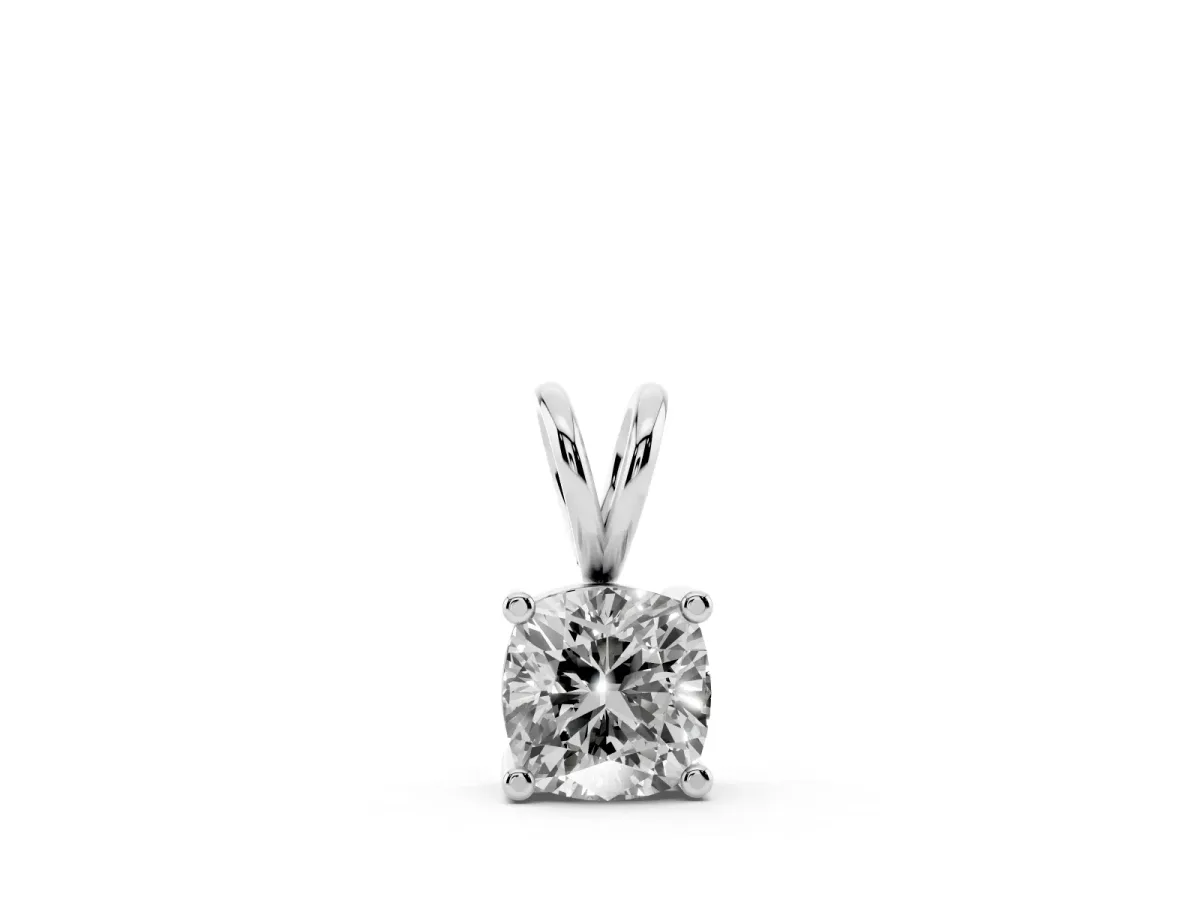 Cushion Solitaire Diamond Prong Pendant Silver