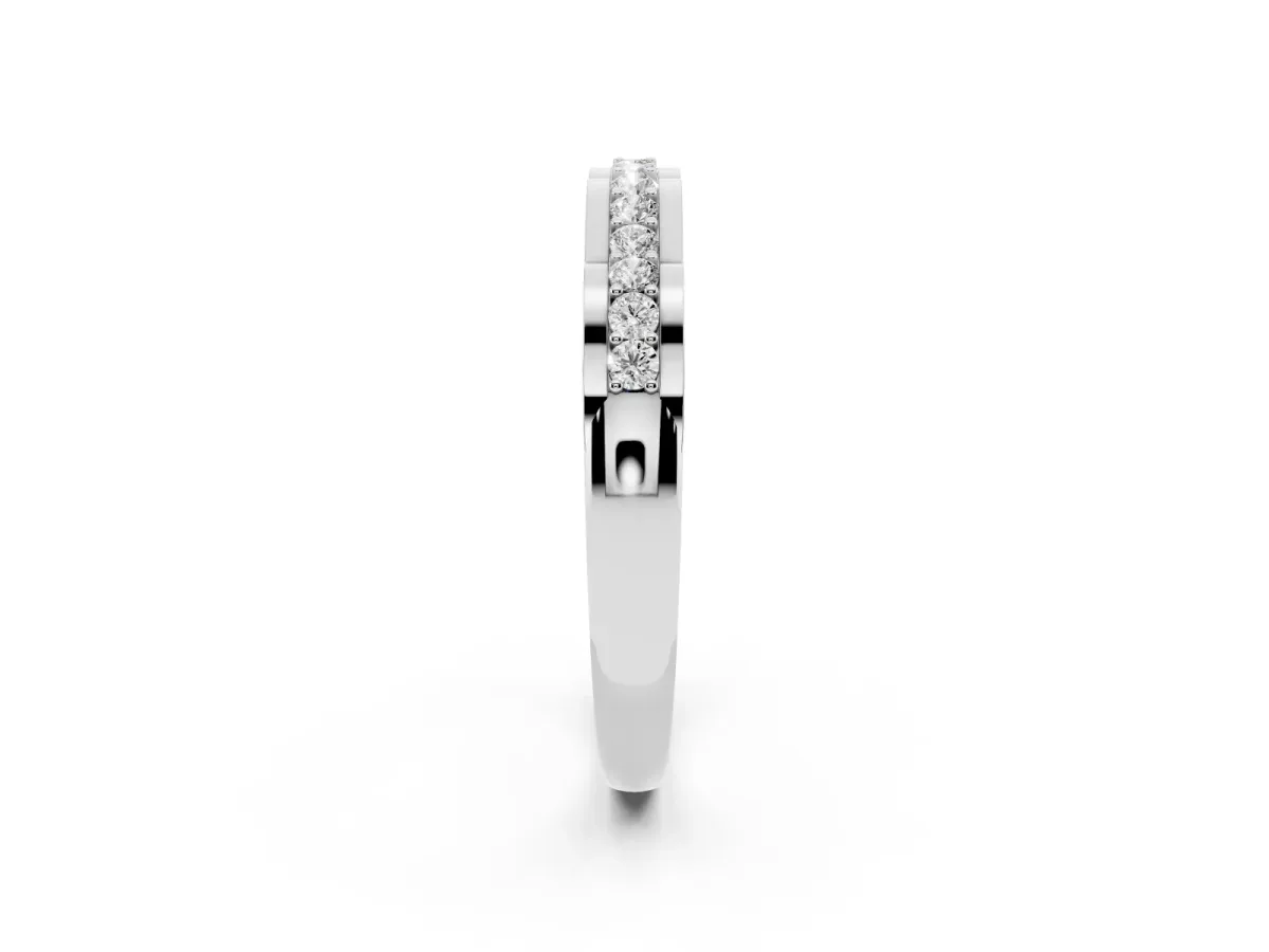 Round Cut Diamond Channel Set White Gold Band Silver