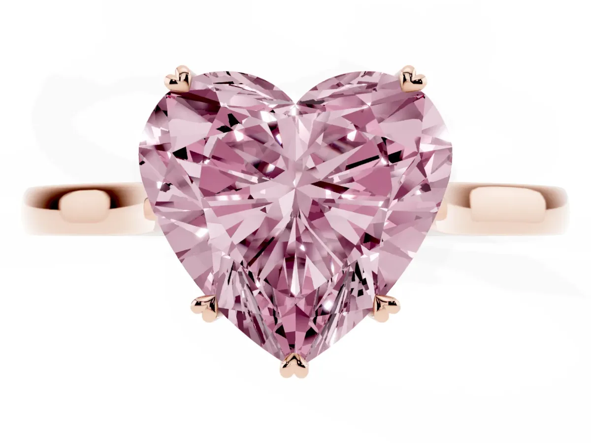 Fancy Pink Heart Cut Solitaire Heart Prong Engagement Ring with Tapered Band Rose gold