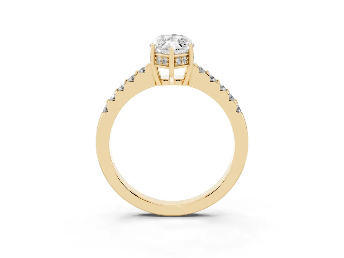 Marquise Cut Solitaire Diamond Engagement Ring with Pavé Band and Six-Prong Setting Yellow gold