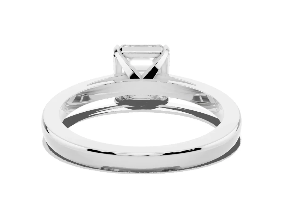 Asscher Cut Solitaire Diamond Engagement Ring with Four-Prong Setting on a Classic Band Silver