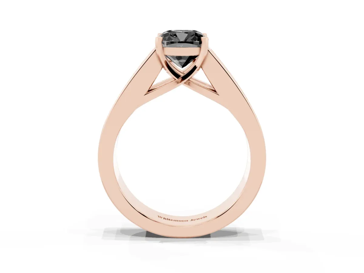 Fancy Black Cushion Cut Cut Channel Set Solitaire Ring with Four-Prong Setting Rose gold