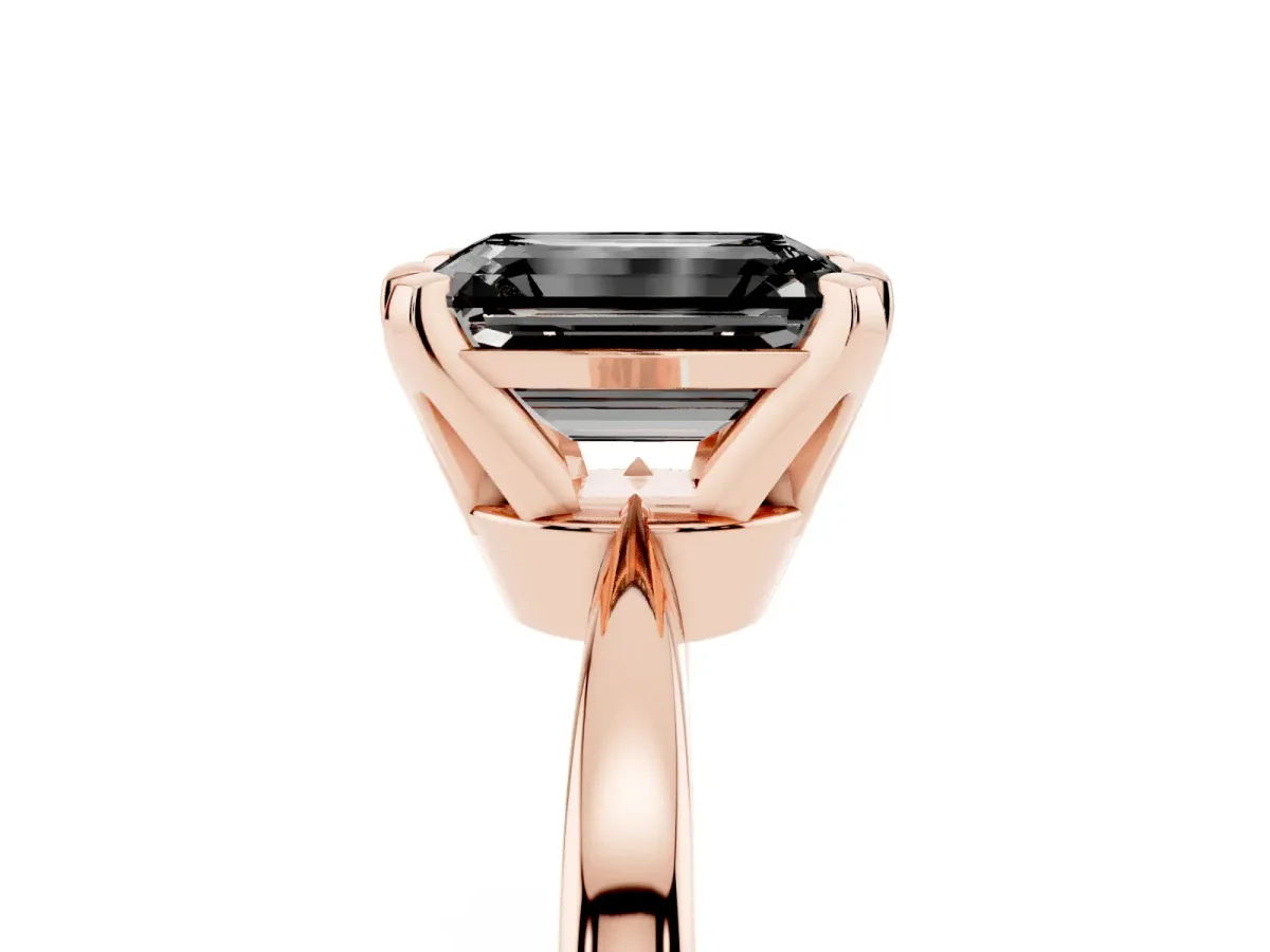 Fancy Black Emerald Cut Solitaire Engagement Ring with Six-Prong Setting and Tapered Band Rose gold