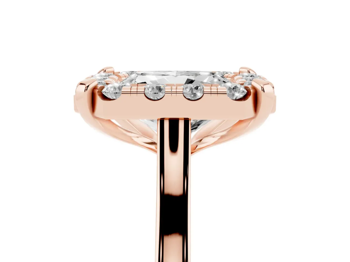 Radiant Cut Diamond Cluster Halo Solitaire with Four-Prong Setting Rose gold
