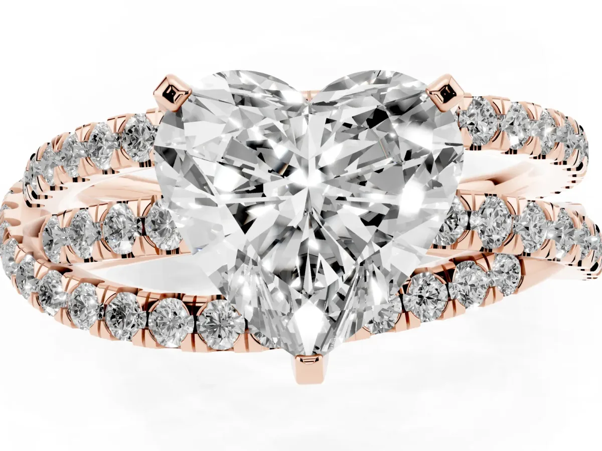 Heart Cut Solitaire Twist Band with Pavé Setting and Four-Prong Setting Rose gold
